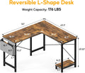 L Shaped Desk Gaming Computer 50 Inch Reversible Corner Table Pc For Writing Study Student With Wood Tabletop Metal Frame Cpu Stand Side Bag For Home Office Small Place, Rustic Brown Wood