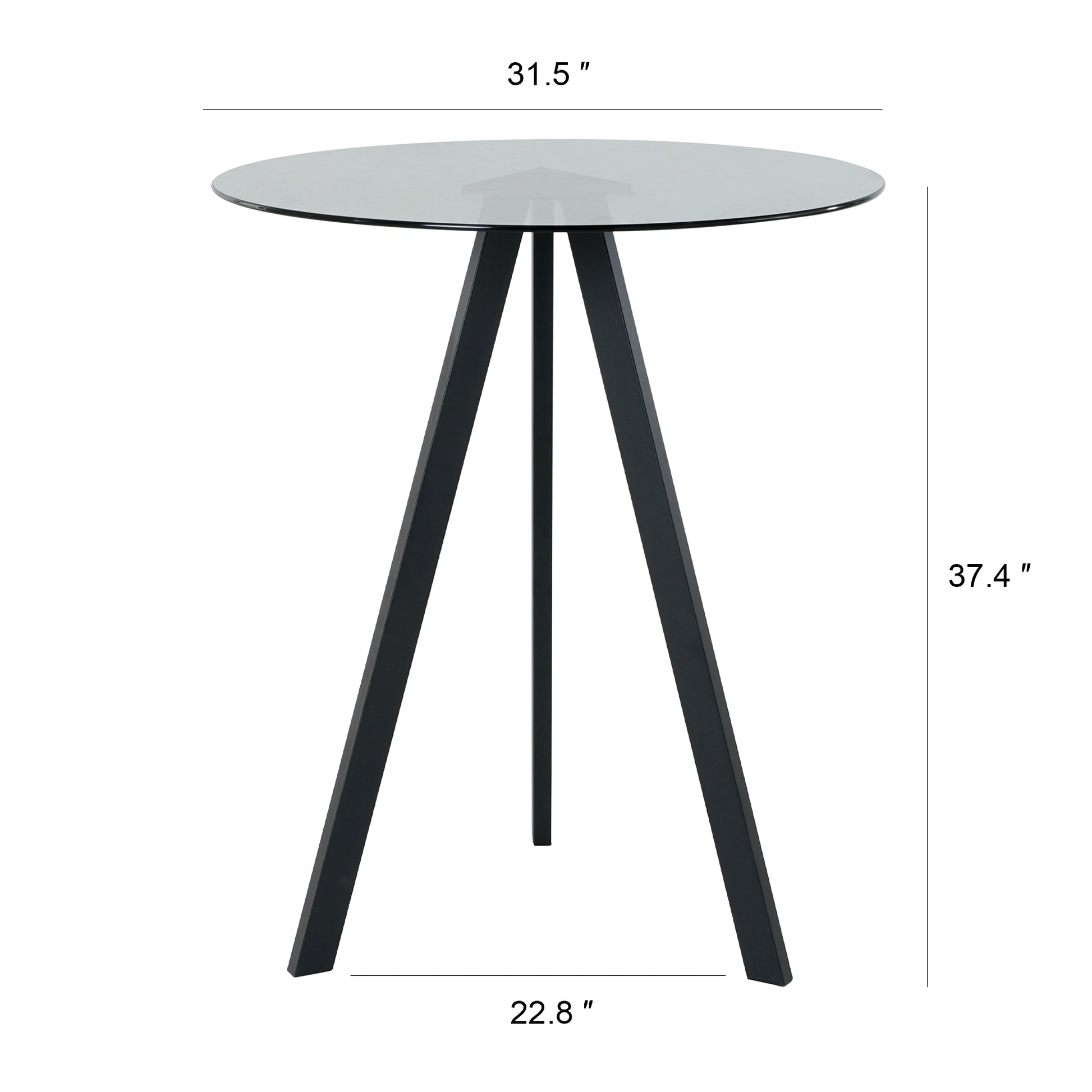 Modern Kitchen Glass Dining Table Round Tempered Glass Grey 31.5" Bar Table Top,Clear Bar Table Metal Legs,Black Legs Set Of 1 Grey Round Glass