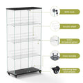 4 Tier Glass Display Cabinet, Double Door Glass Cabinet With Two Locks, Floor Standing Storage Cabinet With 6 Acrylic Shelves For Living Room, Bedroom And Office, Black, 31.5
