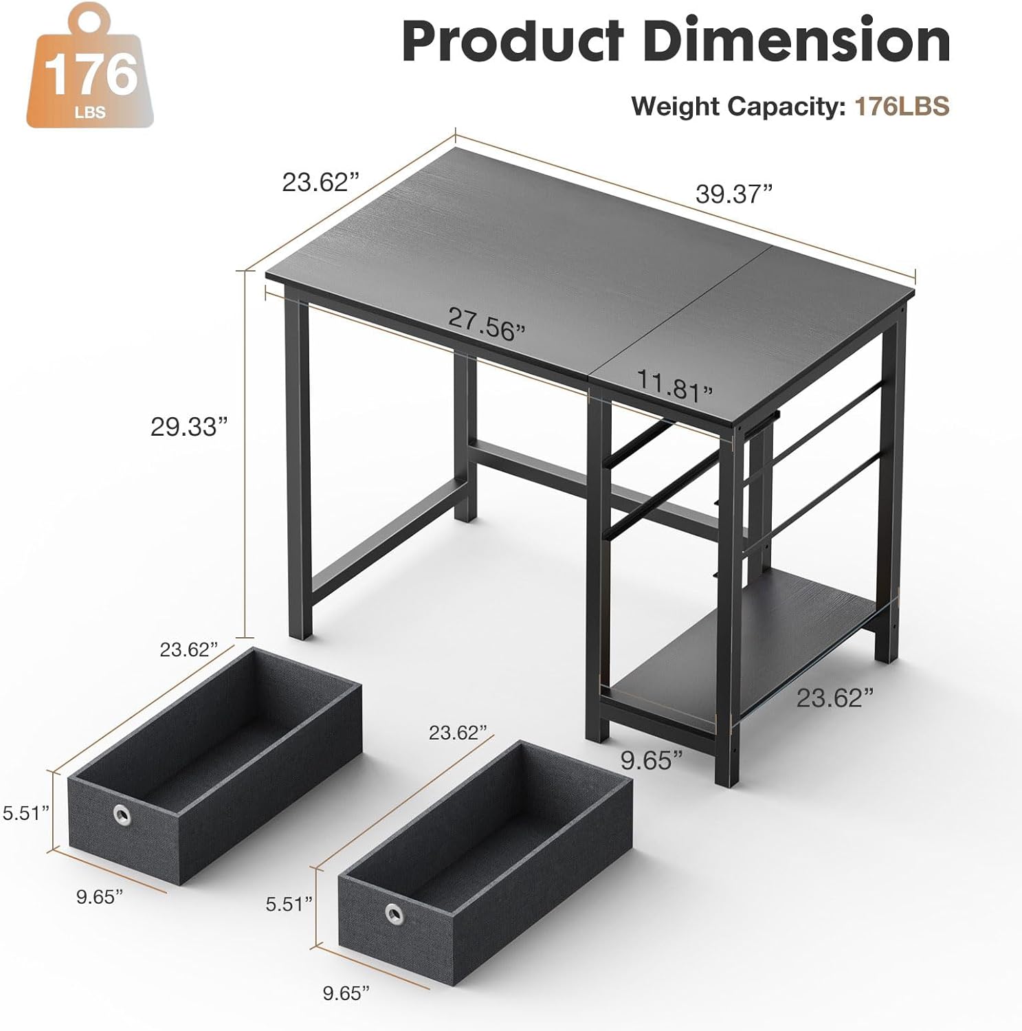 Computer Desk With Drawers 40 Inch Office Writing Work Kids Study 2 Tier Wood Corner Table With Storage Drawers Shelf For Bedroom Home Office Black Wood Black Wood