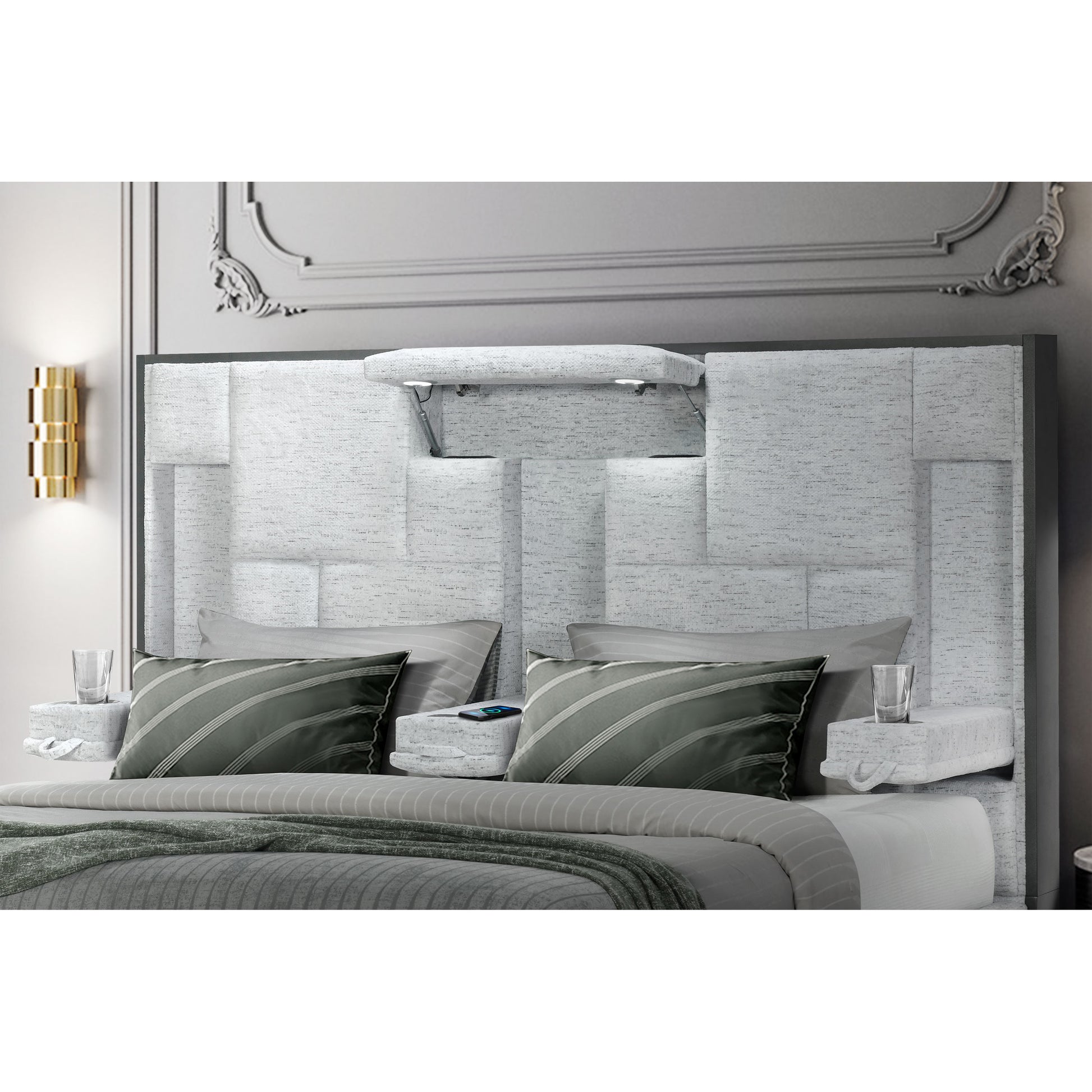 Yaris Grey Queen Bed Gray Rubber Wood