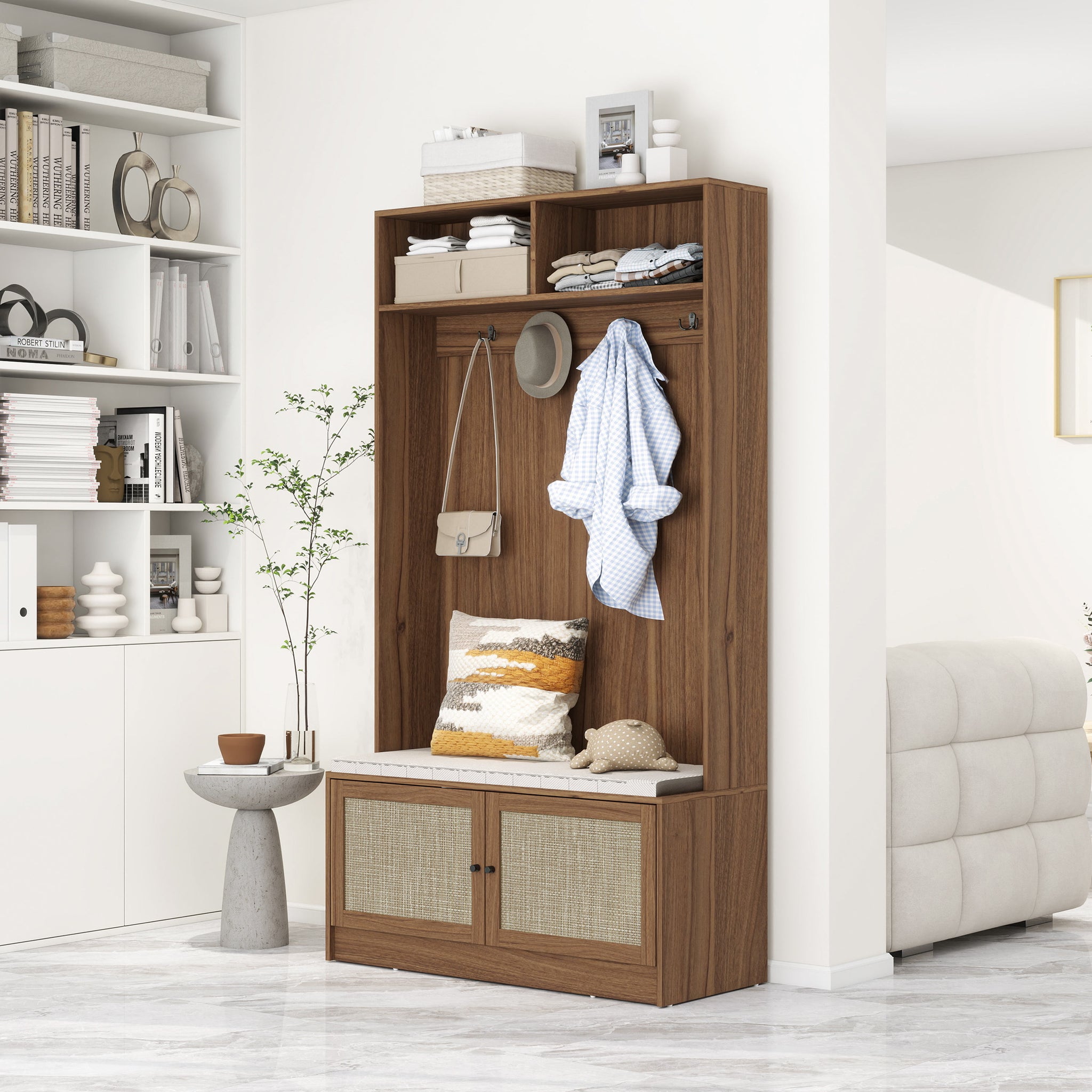 Closet, Suitable For Living Room, Entryway, Bedroom Walnut Mdf