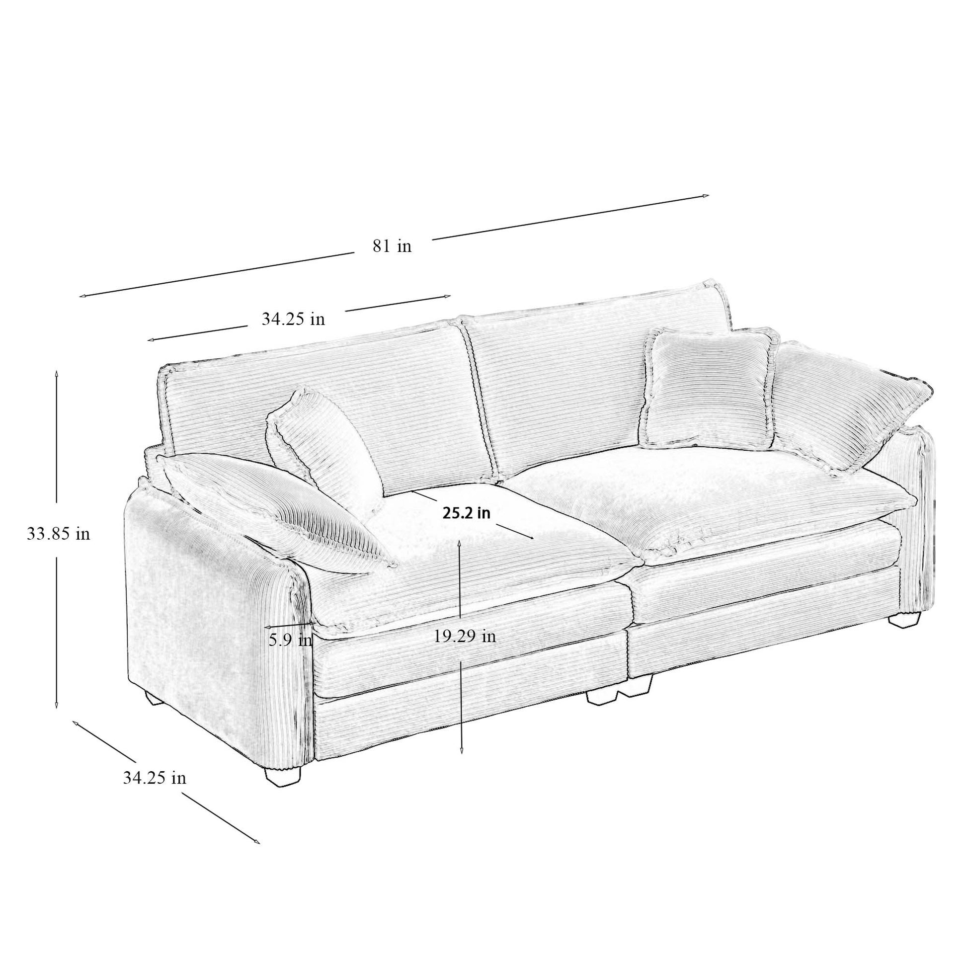 Luxurious And Sophisticated Sofa Set With Soft Cushions And Pillows, Sofa Set For Living Rooms And Clubs As Well As Home Theaters, Consisting Of Two Single Sofas And A 2 Seaters Sofas Ingrey Corduroy Grey Corduroy 4 Seat