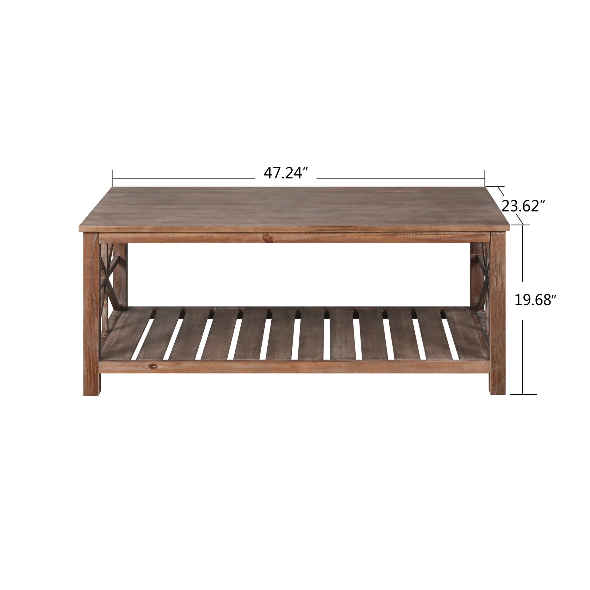 52''W Handcrafted Coffee Table In Front Of The Sofa Or Loveseat For Living Room Brwon Antique Brown Light Brown Desk Top Primary Living Space Antique Floor Mount Rectangular Open Storage Coffee & End Tables Lacquered Solid Wood Mdf Mdf