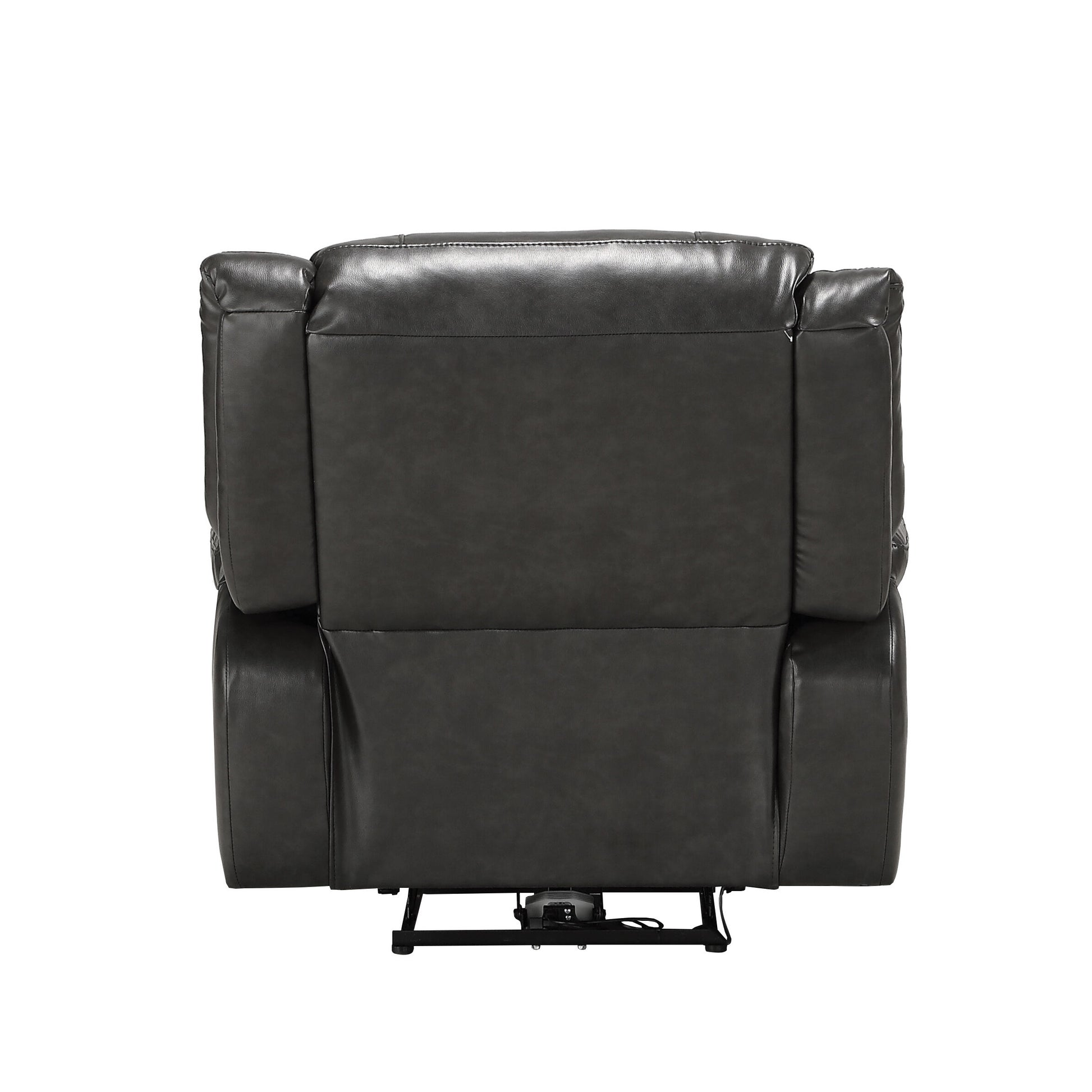 Grey Power Recliner With Usb Port Grey Faux Leather Manual Push Button Metal Primary Living Space Tight Back Push Button Pillow Top Arms Wood Fabric