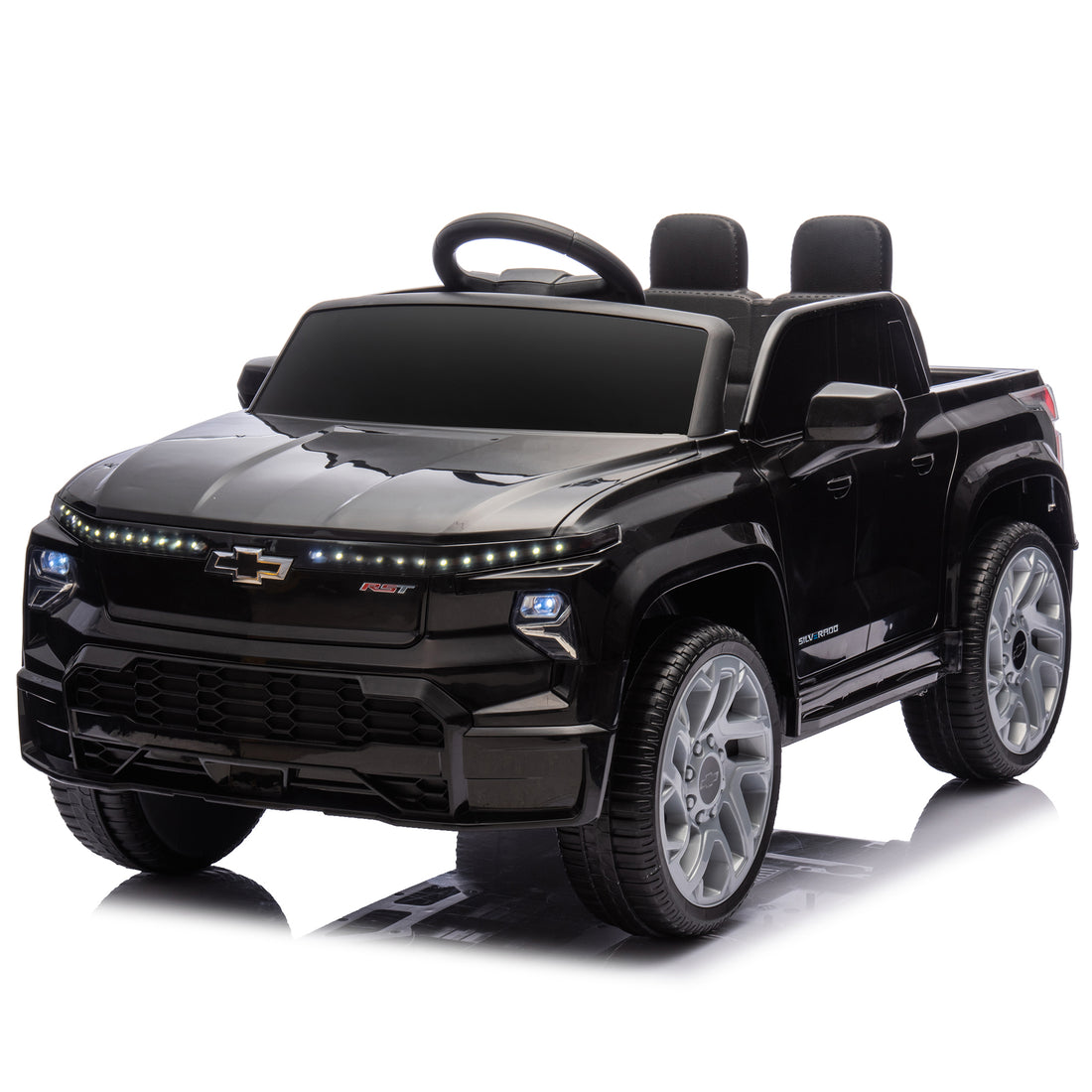 24V Kids Ride On Car W Parents Control,Licensed Chevrolet Silverado,Four Wheel Suspension,Led Lights,Bluetooth,Music,Usb,Mp3,Power Display,Speeds 2.49 3.73Mph For Kids Aged 2 5. Black 50 99 Lbs