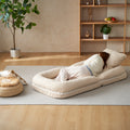Triple Fold Down Sofa Bed Beige Metal Cotton Metal