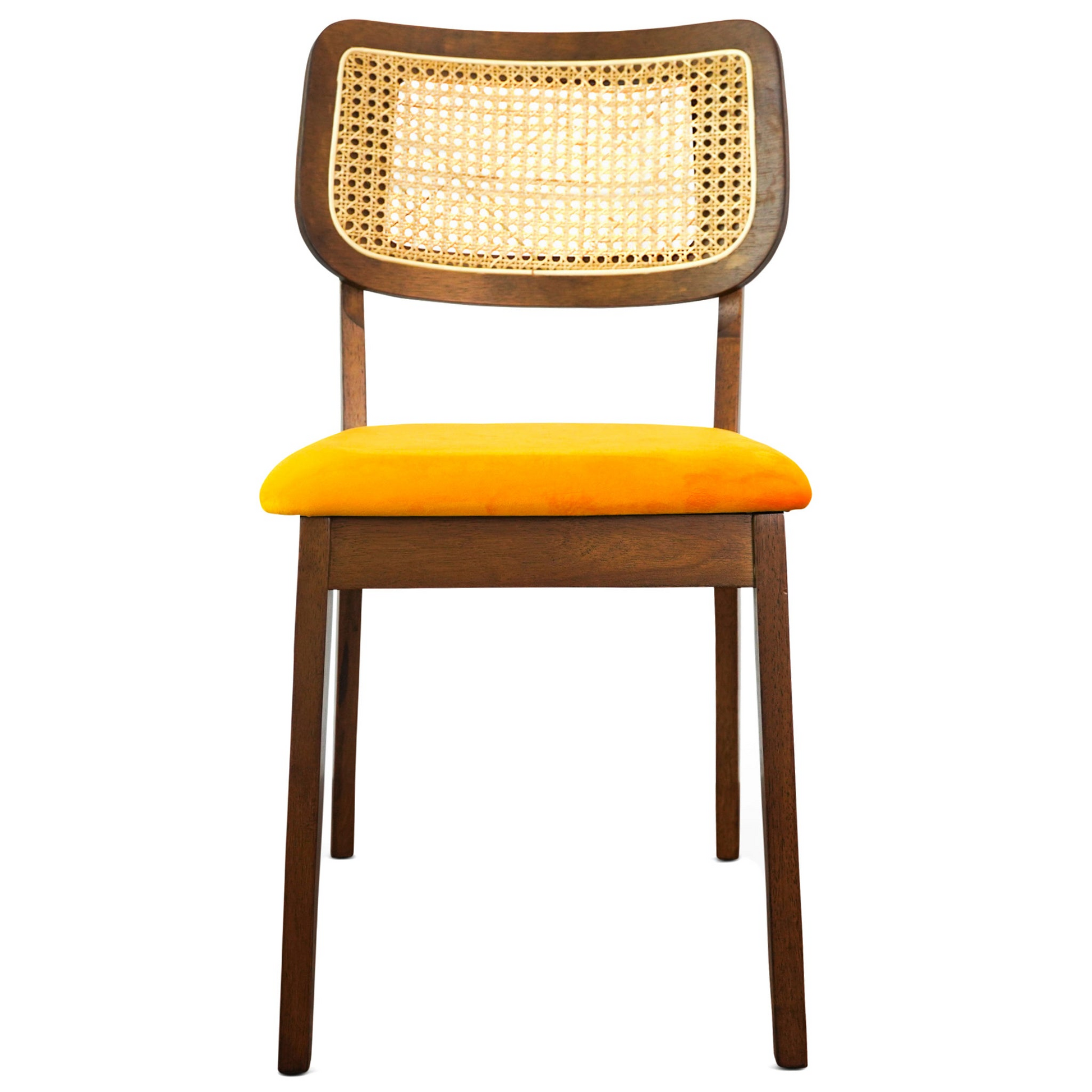 Kaden Orange Velvet Dining Chair Set Of 2 Solid Brown,Light Brown,Rustic,Yellow Brown Dining Room Foam Wipe Clean Mid Century Modern Dining Chairs 1 Foam Solid Wood,Velvet,Wicker