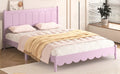 Queen Size Wood Platform Bed Frame, Retro Style Bed With Rectangular Headboard,No Need Box Spring,Pink Queen Pink Wood