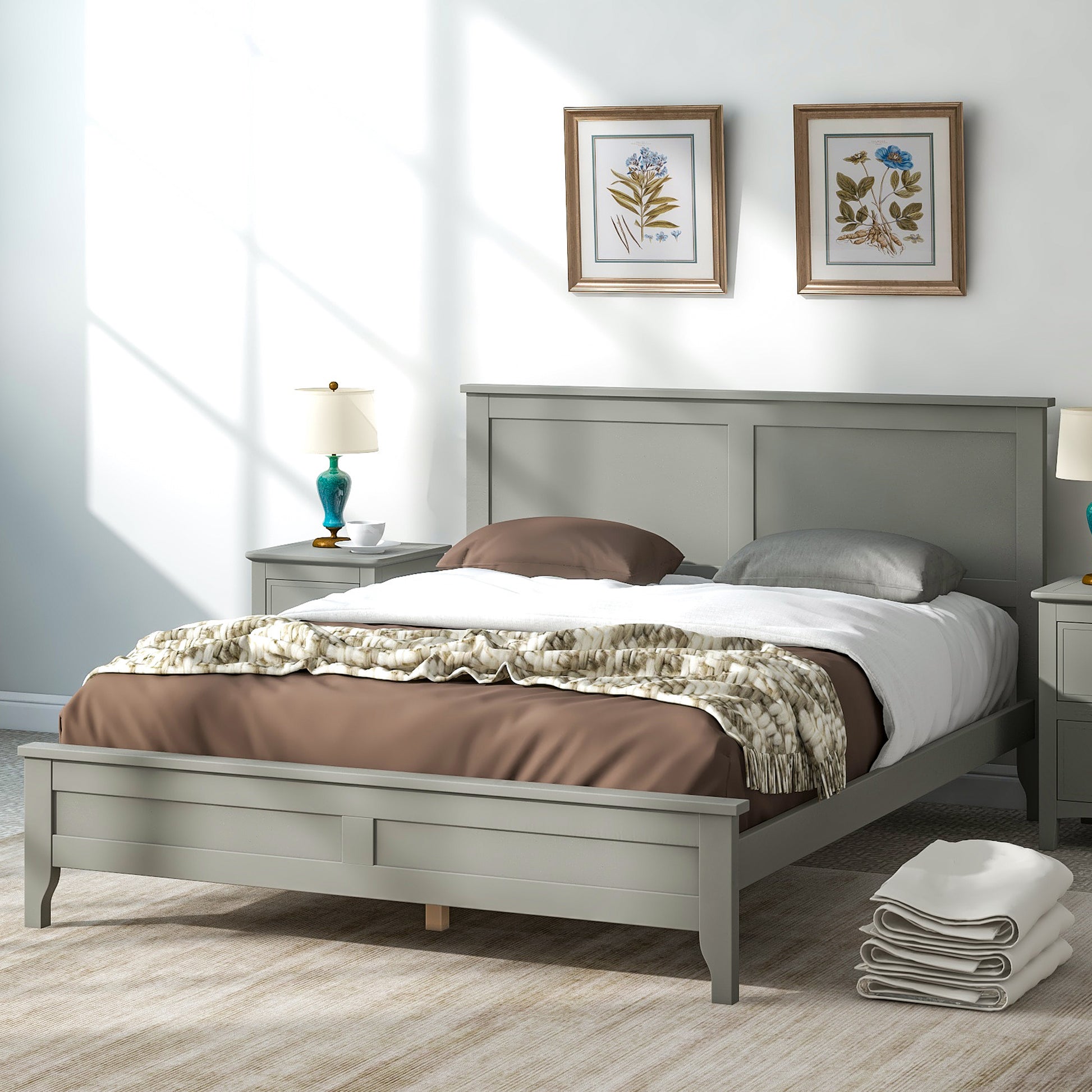 Modern Gray Solid Wood Full Platform Bed Old Sku:Wf283524Aae Full Gray Solid Wood