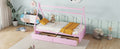 Twin Size House Platform Bed With Two Drawers,Headboard And Footboard, Pink Twin Pink Pine