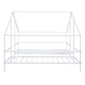 Metal Double Twin Size Triangular House Beds With Built In Table, White Box Spring Not Required Twin White Metal Metal