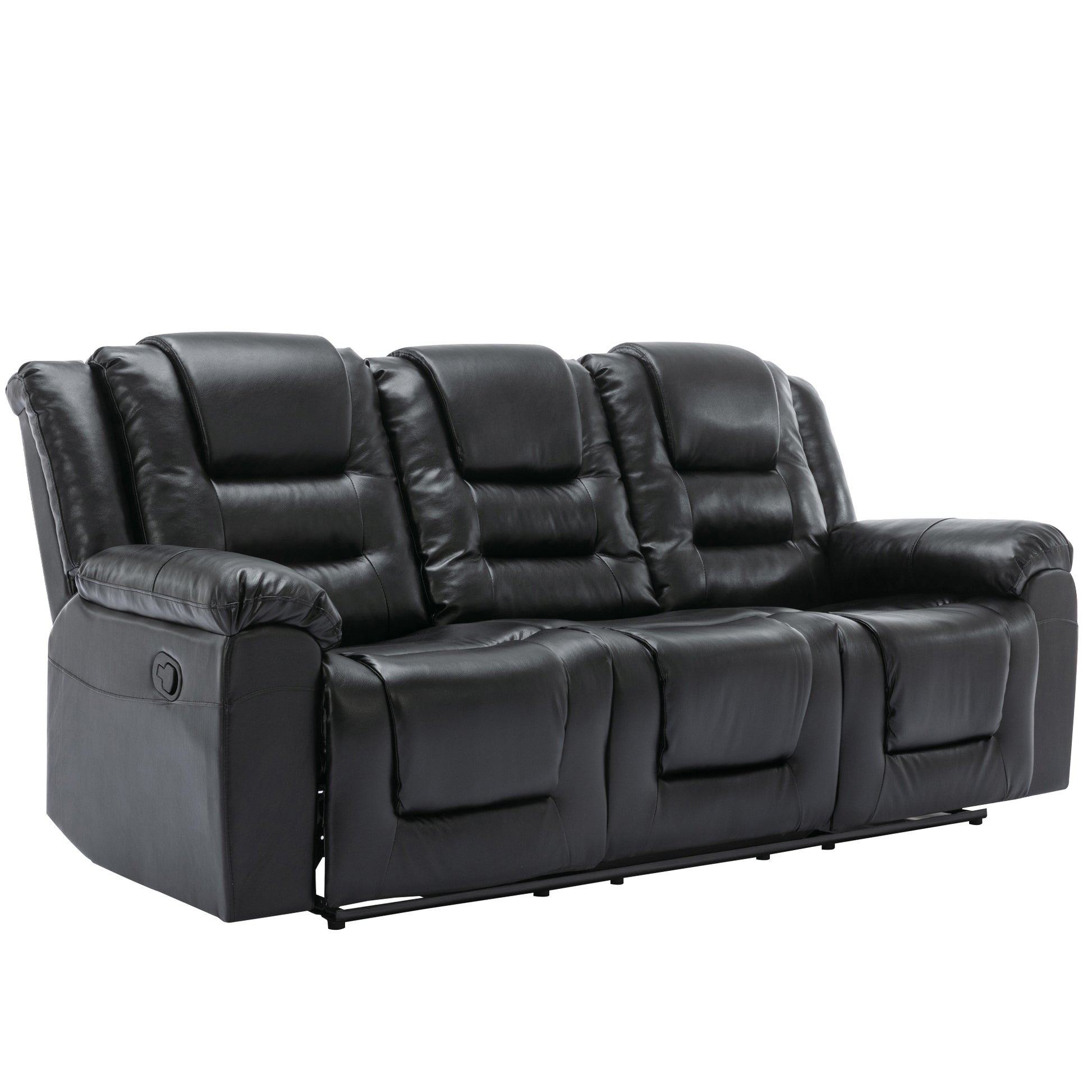 Home Theater Recliner Set Manual Recliner Chair With Wide Armrest, Two Built In Cup Holders For Living Room,Bedroom, Black Old Sku:Sg000760Aab Black Foam Pu Leather