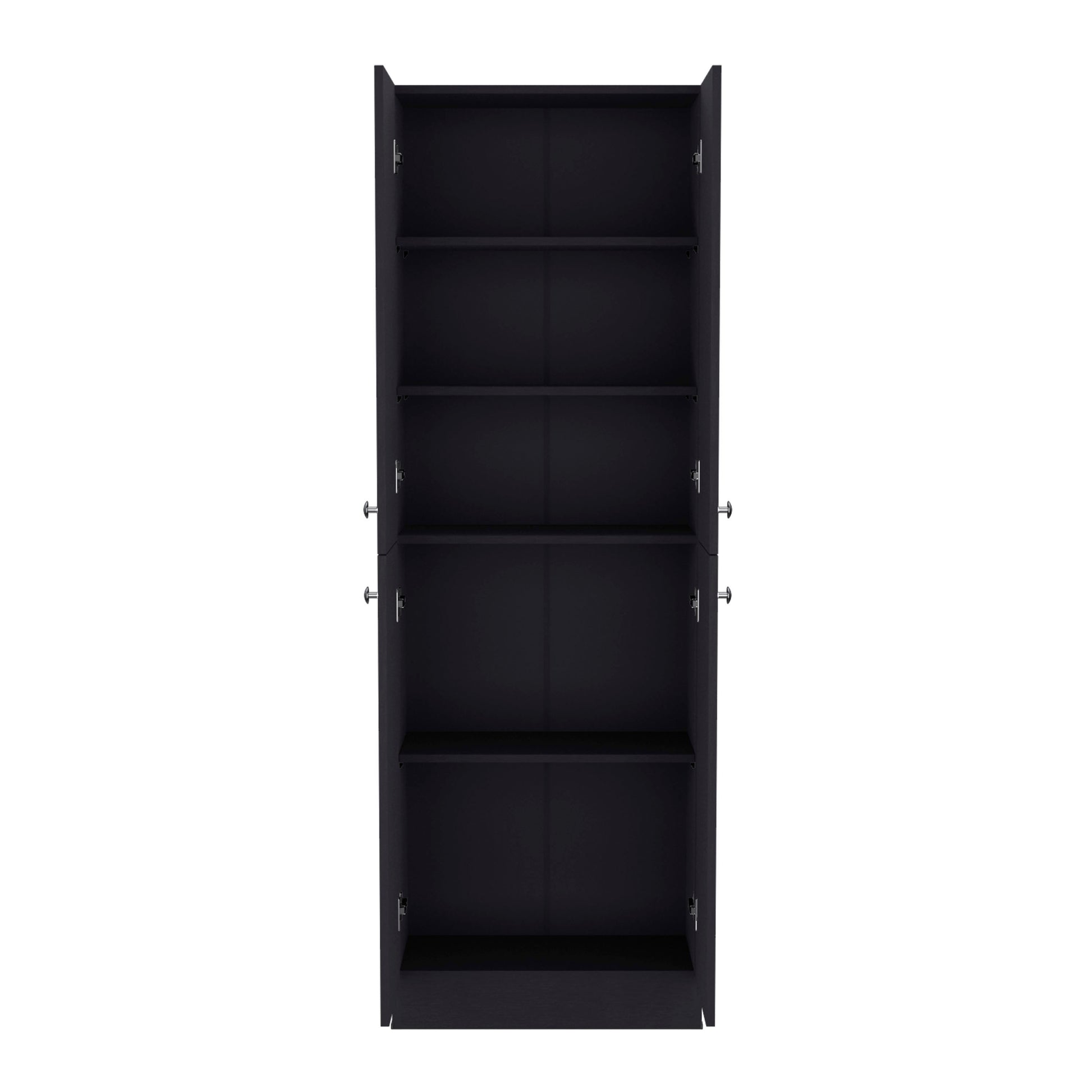 Kitchen Pantry 71" H, 4 Doors, 5 Adjustable Shelves, Laundry, Black Black Solid Wood Mdf Engineered Wood