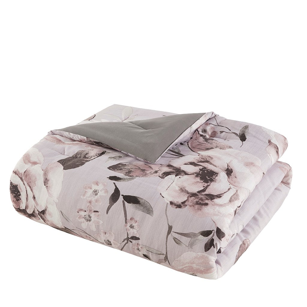 3 Piece Floral Printed Comforter Set Lilac Full Queen Full Lilac Cotton