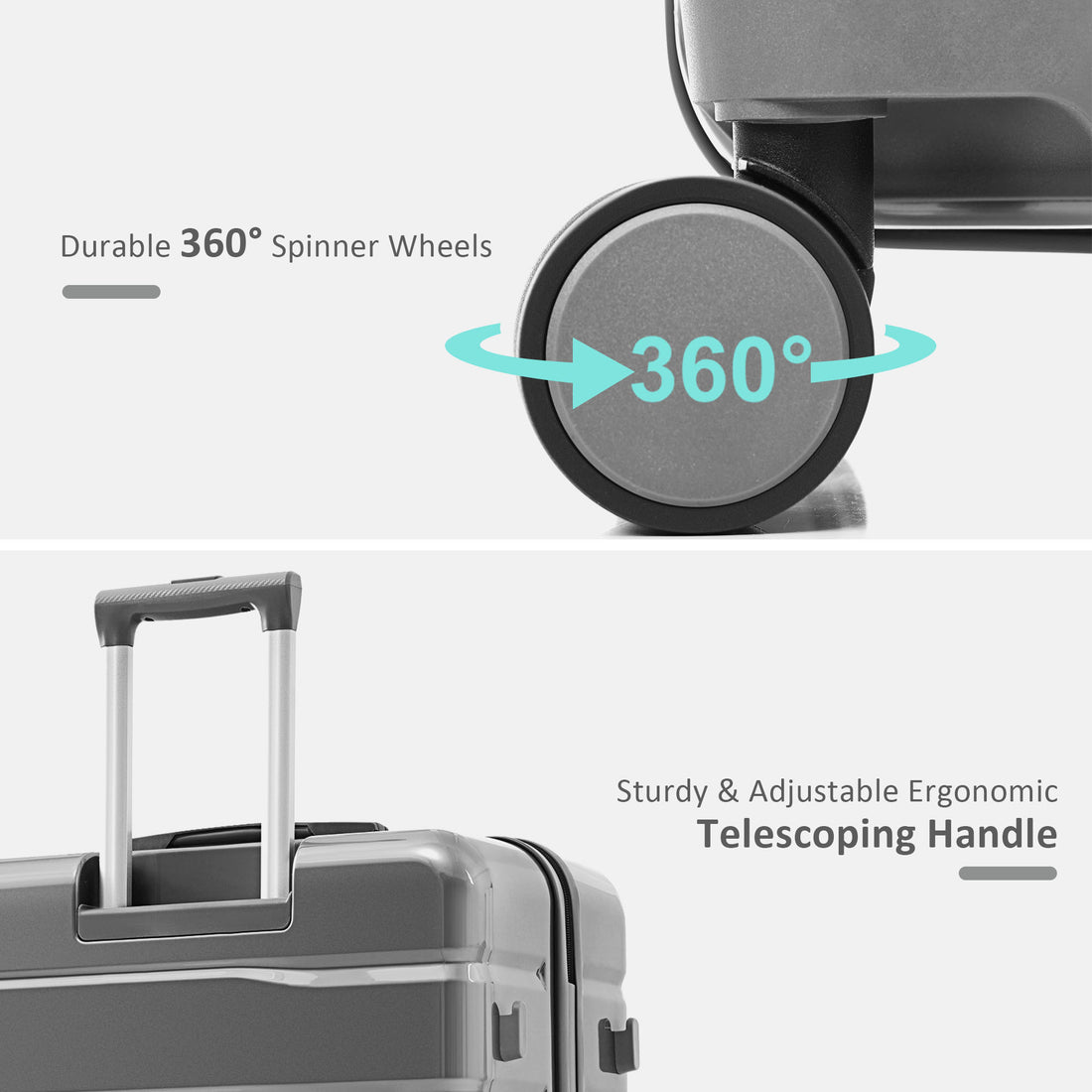 Premium Abs Travel Luggage Set3 Piece Tsa Lock Suitcase Group With 20, 24, And 28 Inch Sizes With 360 Spinner Wheels, Grey Grey Abs