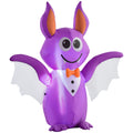 Outsunny 6Ft Inflatable Halloween Decoration Bat, Blow Up Outdoor Led Yard Display, Waterproof Purple Polyester