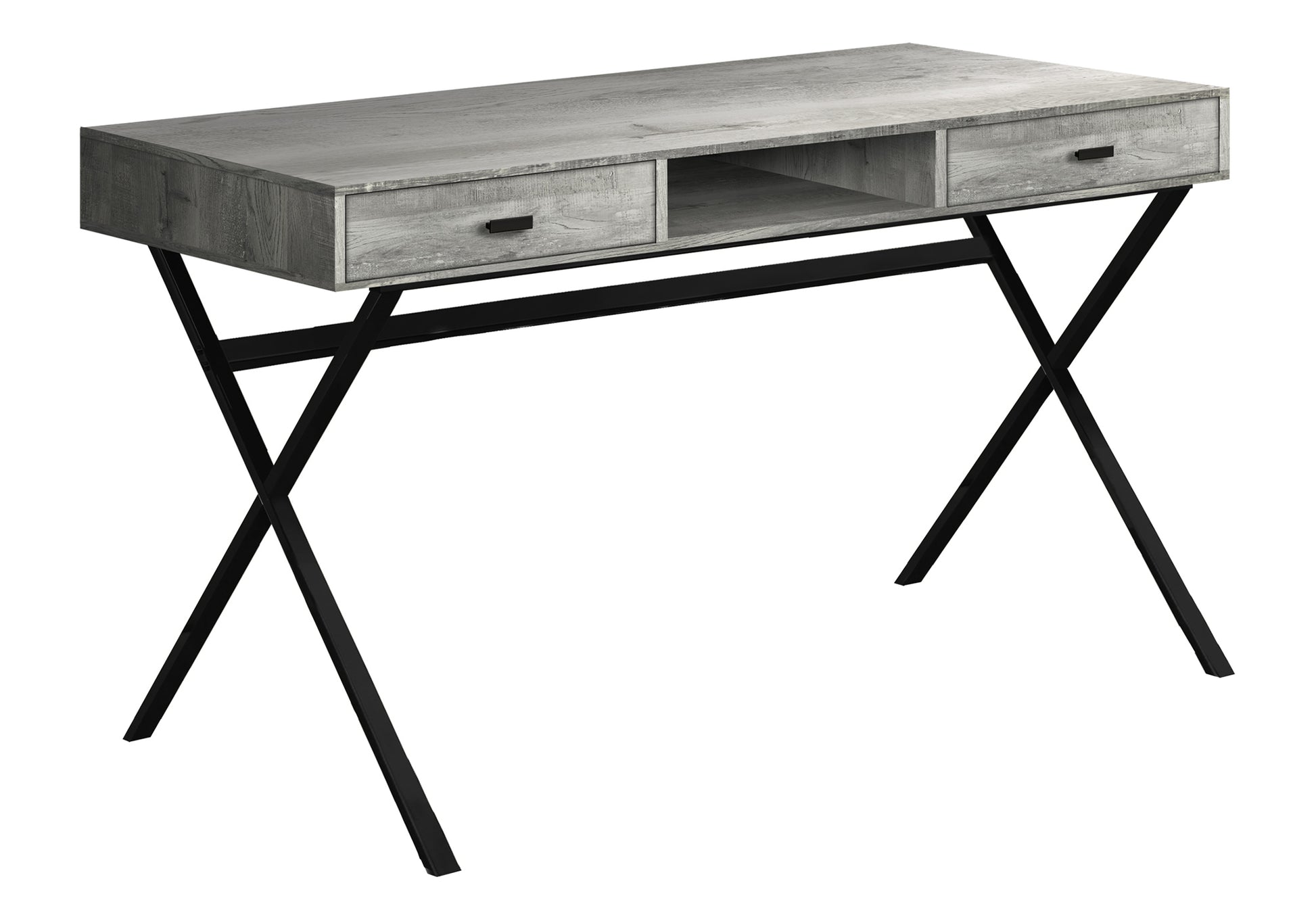 Computer Desk, Home Office, Laptop, Storage Drawers, 48"L, Work, Grey Laminate, Black Metal, Contemporary, Modern Grey Particle Board