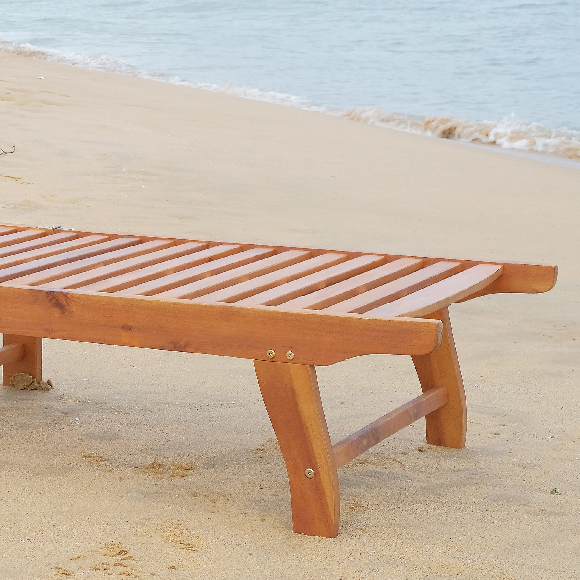 Outsunny Outdoor Folding Chaise Lounge Chair Recliner With Wheels, Acacia Wood Frame Teak Color Natural Acacia Wood