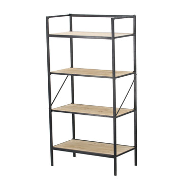 47 Inch Standing Bookshelf, Modern, 4 Tier, Fir Wood, Iron, Black, Brown Black Brown Wood