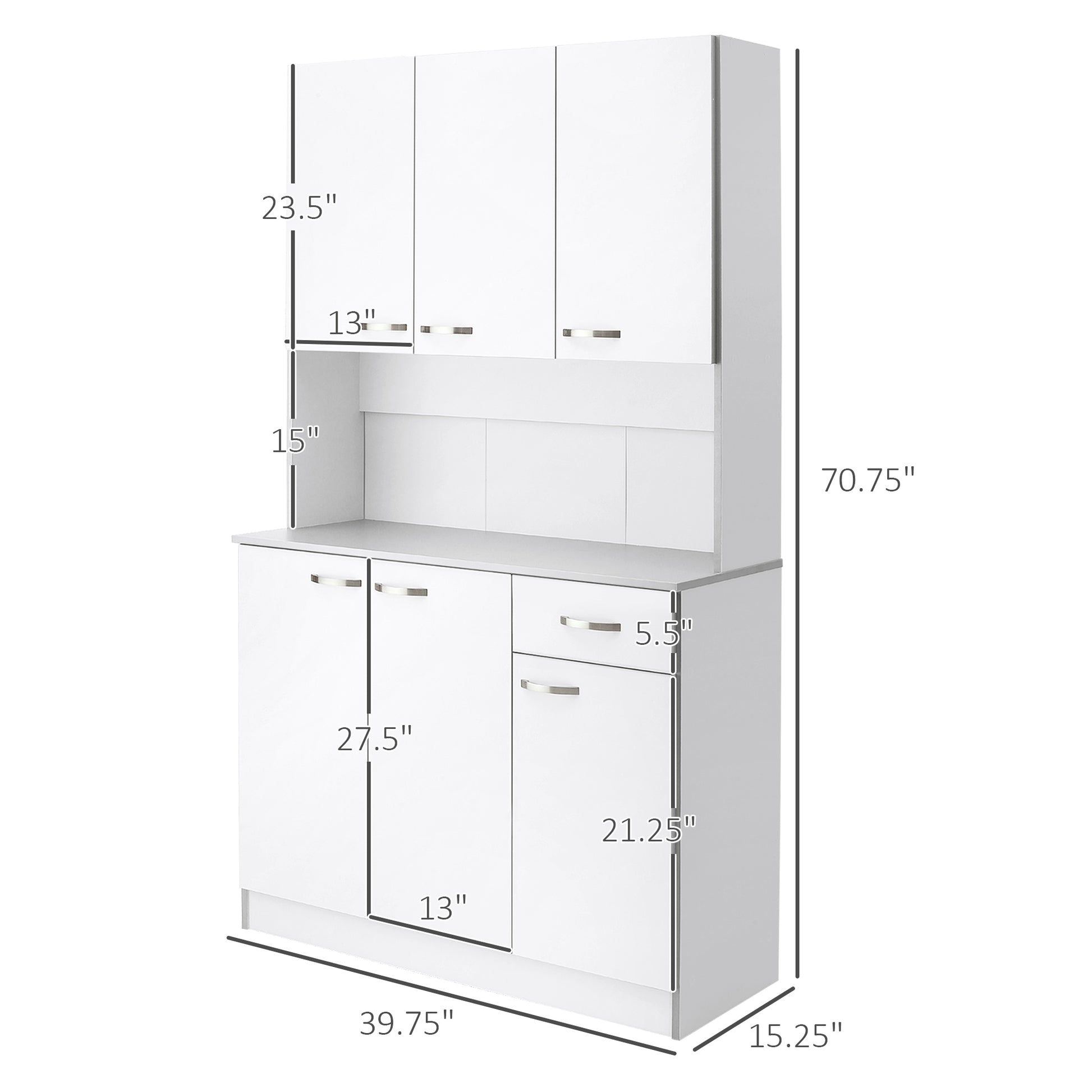 Homcom 71" Modern Freestanding Kitchen Buffet Hutch With Server And Storage White Particle Board