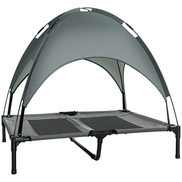 Pawhut Elevated Portable Dog Cot Pet Bed With Uv Protection Canopy Shade, 36 Inch, Gray Gray Metal