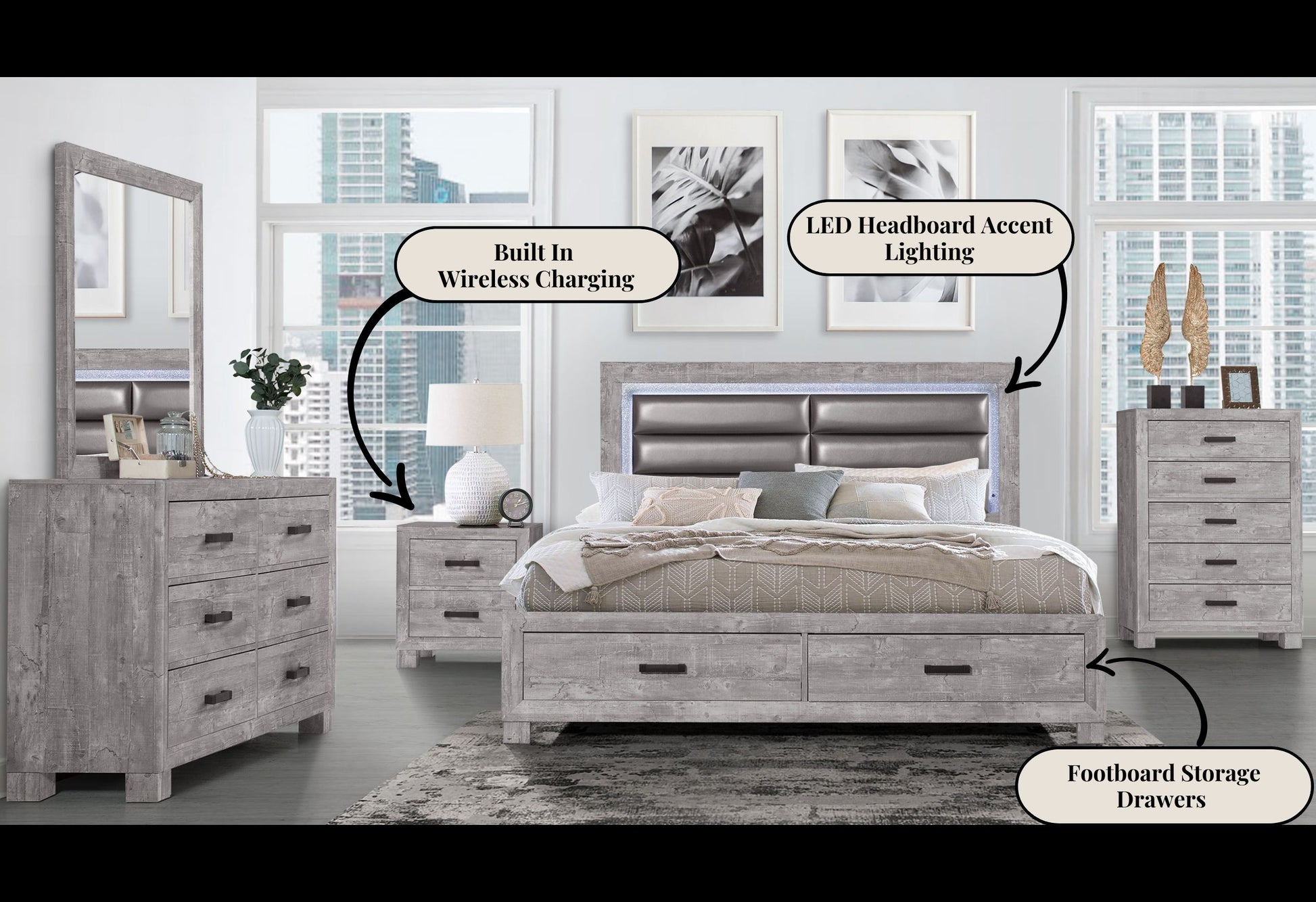 Rover Grey Mirror Gray Solid Wood Mdf