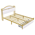 Metal Platform Bed With 2 Drawers, Storage Headboard, Queen, Gold Queen Gold White Fabric Metal