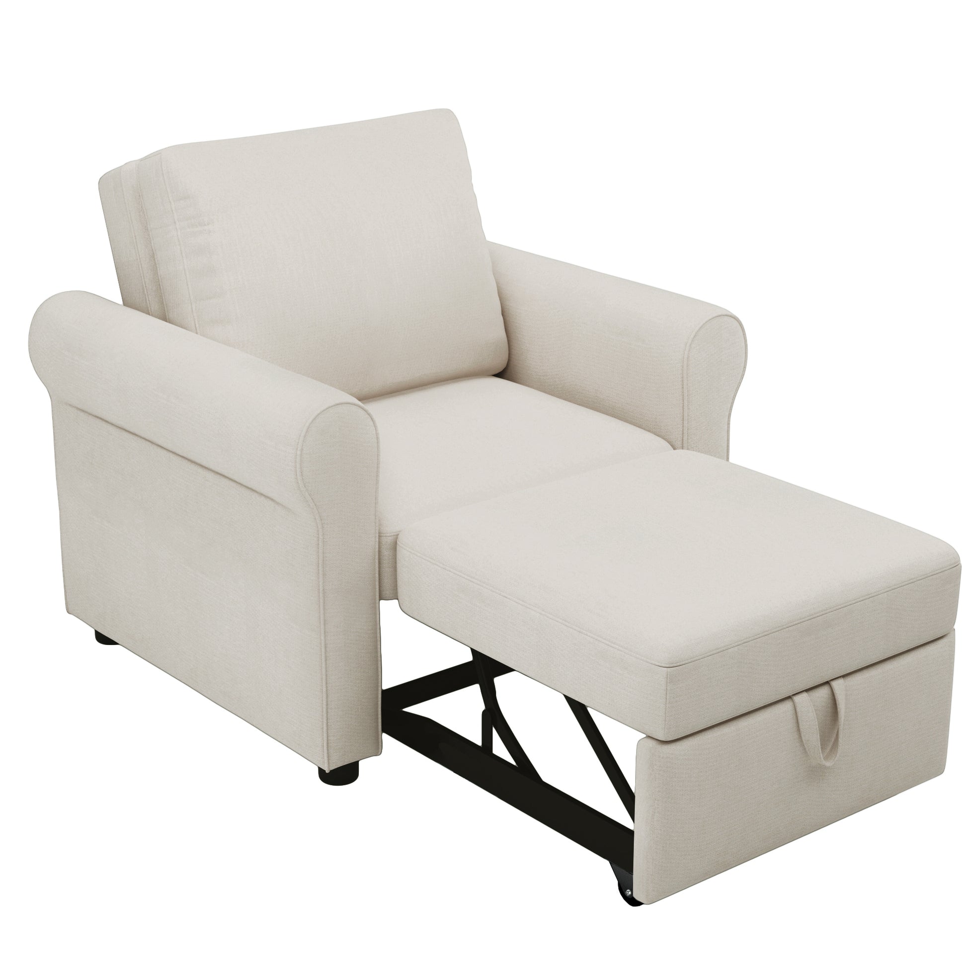 3 In 1 Sofa Bed Chair, Convertible Sleeper Chair Bed,Adjust Backrest Into A Sofa,Lounger Chair,Single Bed,Modern Chair Bed Sleeper For Adults,White Old Sku:Wf301161Aab White Linen