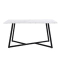 Modern Faux Marble 6 Piece Dining Table Set,60Inch Metal Kitchen Table Set With Upholstered Dining Chairs And Bench, Black Metal Dining Room Bench Seating Rectangular Dining Table With Chair And Bench Metal Wood Black Seats 6 60 Inches Farmhouse Trestle
