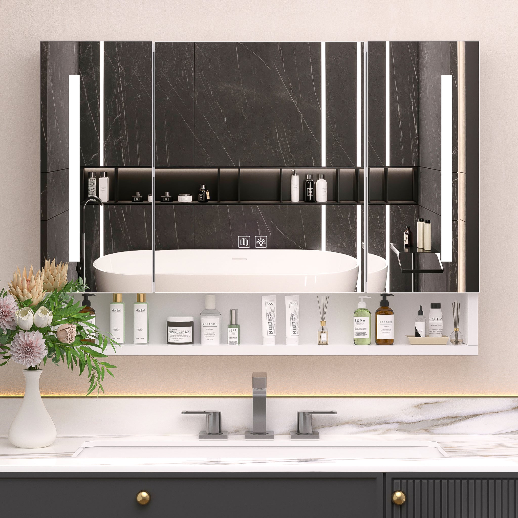 Modern 39X28 Inches Bathroom Cabinets, Medicine Cabinets With Mirrors And Led Lights, Bathroom Storage Cabinet With Multilevel Storage Compartments White 3 1 36 To 47 In 24 To 31 In Mirror Included Bathroom Wall Mounted Modern 5 10 Inches Aluminium