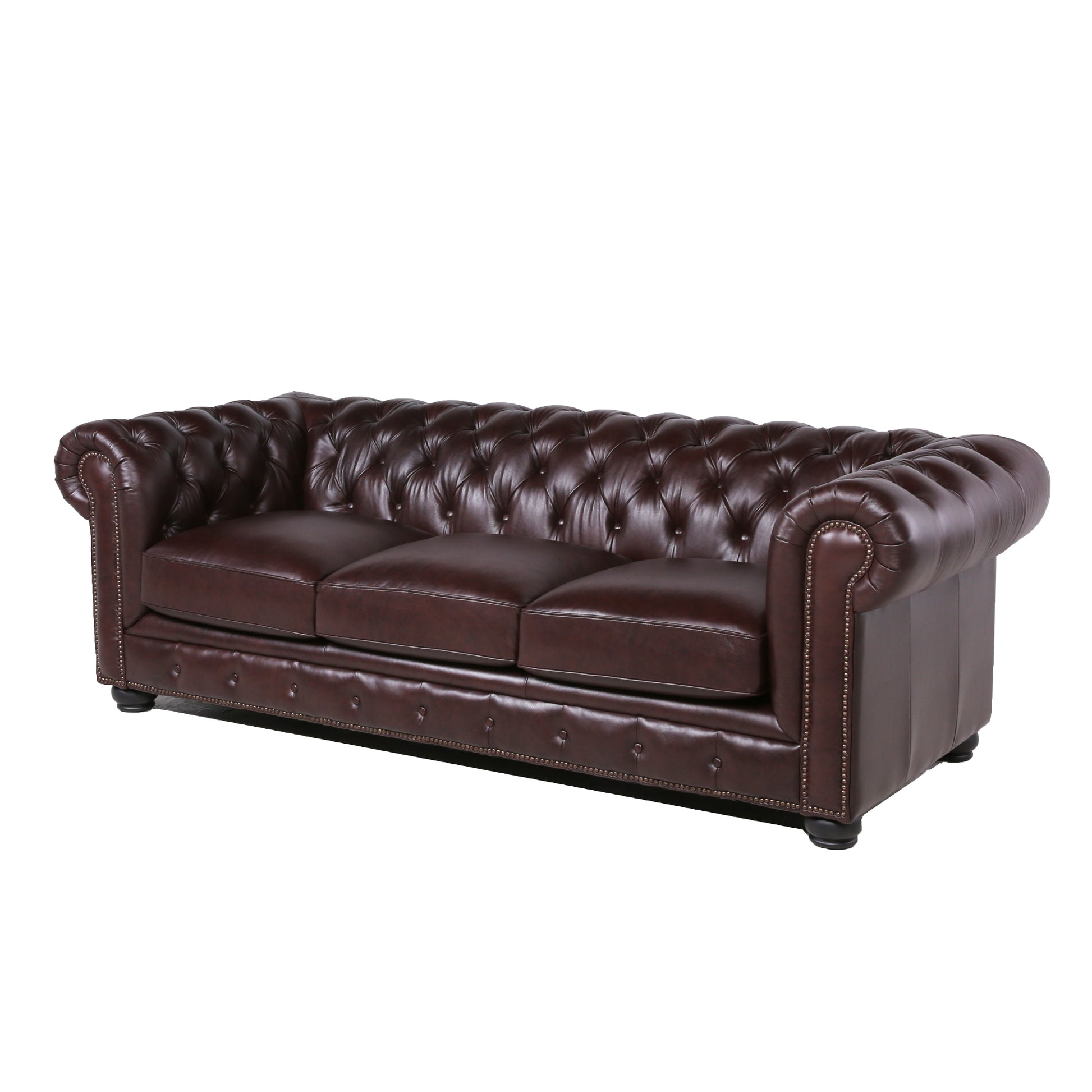 Traditional Tufted Leather Chesterfield Sofa Chocolate Leather 3 Seat