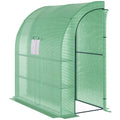 Outsunny 7' X 3' X 7' Lean To Greenhouse, Walk In Green House, Plant Nursery With 2 Roll Up Doors And Windows, Pe Cover And 3 Wire Shelves, Green Green Plastic