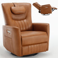 Yellow Brown Leatheraire Swivel And Rocker Power Recliner Chair With Lumbar And Neck Support Pillow, Heavy Duty Motion Mechanism With Usb And Type C Yellow Brown Faux Leather Power Push Button Metal Primary Living Space Medium Firm Tight Back Heavy Duty