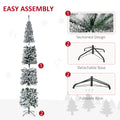 Homcom 9' Tall Unlit Snow Flocked Slim Artificial Christmas Tree With Realistic Branches And 1014 Tips Green Pvc