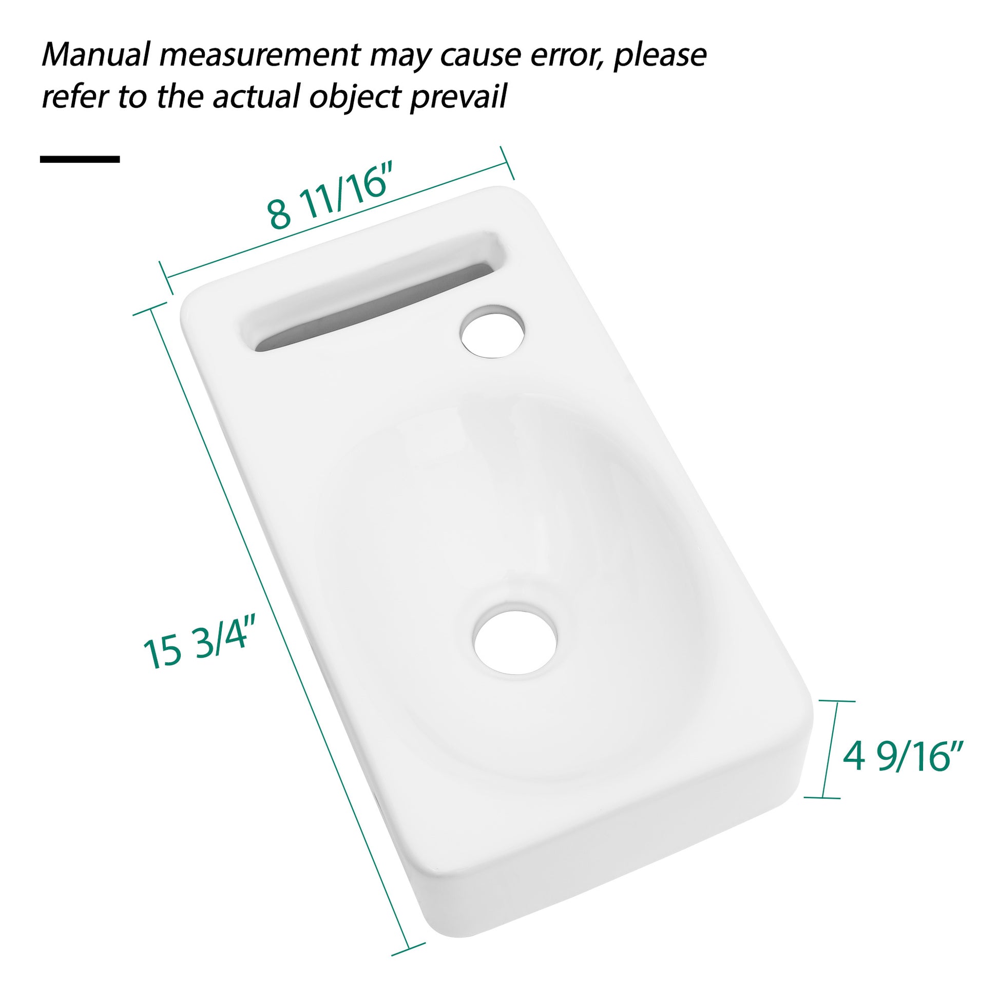 15.75X8.69 Inch White Ceramic Rectangle Wall Mount Bathroom Sink With Single Faucet Hole White Ceramic