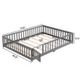 Twin Size Floor Bed With Door,Solid Wood Platform Bed Frame With Fence,Suitable For Children,Pine Wood,Gray Twin Gray Wood