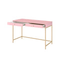 Pink High Gloss And Gold 2 Drawer Writing Desk Pink Writting Desk Office Rectangular Drawers Wood Metal