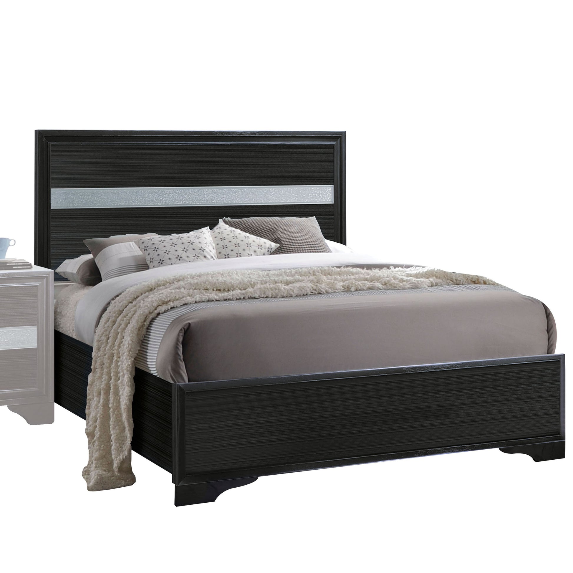 Black Twin Panel Bed With Sparkling Inlay Box Spring Required Twin Black Wood Bedroom Contemporary Panel Mdf Lvl