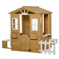 Outsunny Outdoor Playhouse For Kids Wooden Cottage With Working Doors Windows & Mailbox, Pretend Play House For Age 3 6 Years Natural White Wood