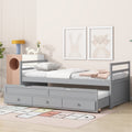 Twin Size Bed With Headboard, Footboard, Trundle And Three Storage Drawers, Twin Size Pine Wood Bed With Headboard, Footboard,Grey Twin Grey Pine