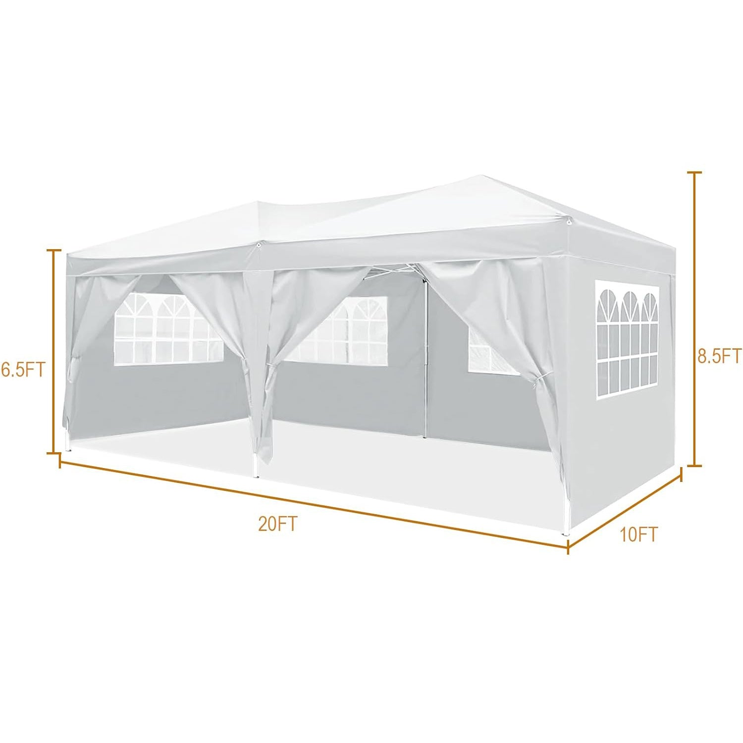 10'X20' Folding Canopy With 6 Removable Sidewalls Outdoor Event Shelter Upf 50 Gazebo Portable Tents For Parties Beach Camping Wedding Ez Pop Up Canopy White Metal