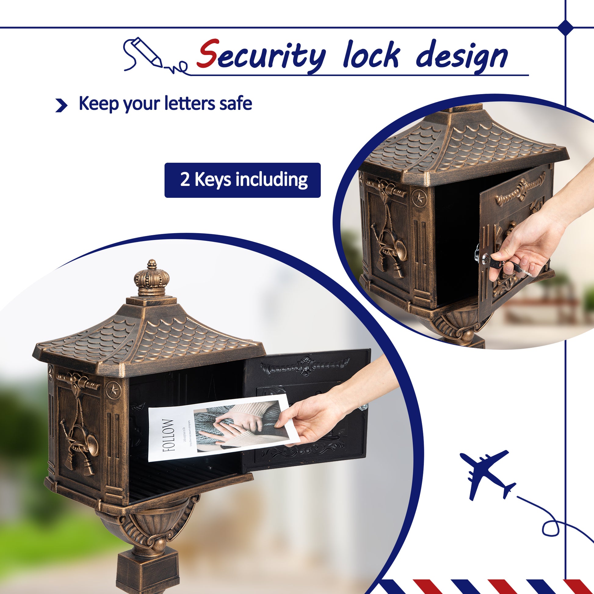 Polar Aurora Mailbox Cast Aluminum Bronze Mail Box Postal Box Security Heavy Duty Bronze Aluminium
