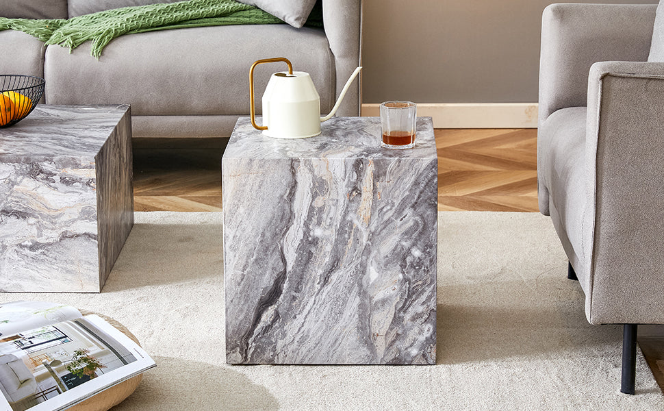 Elevate Your Living Space With This Modern Mdf Coffee Table, Which Showcases Gray Textured Patterns. It Is Characterized By Stylish Design. Grey Mdf