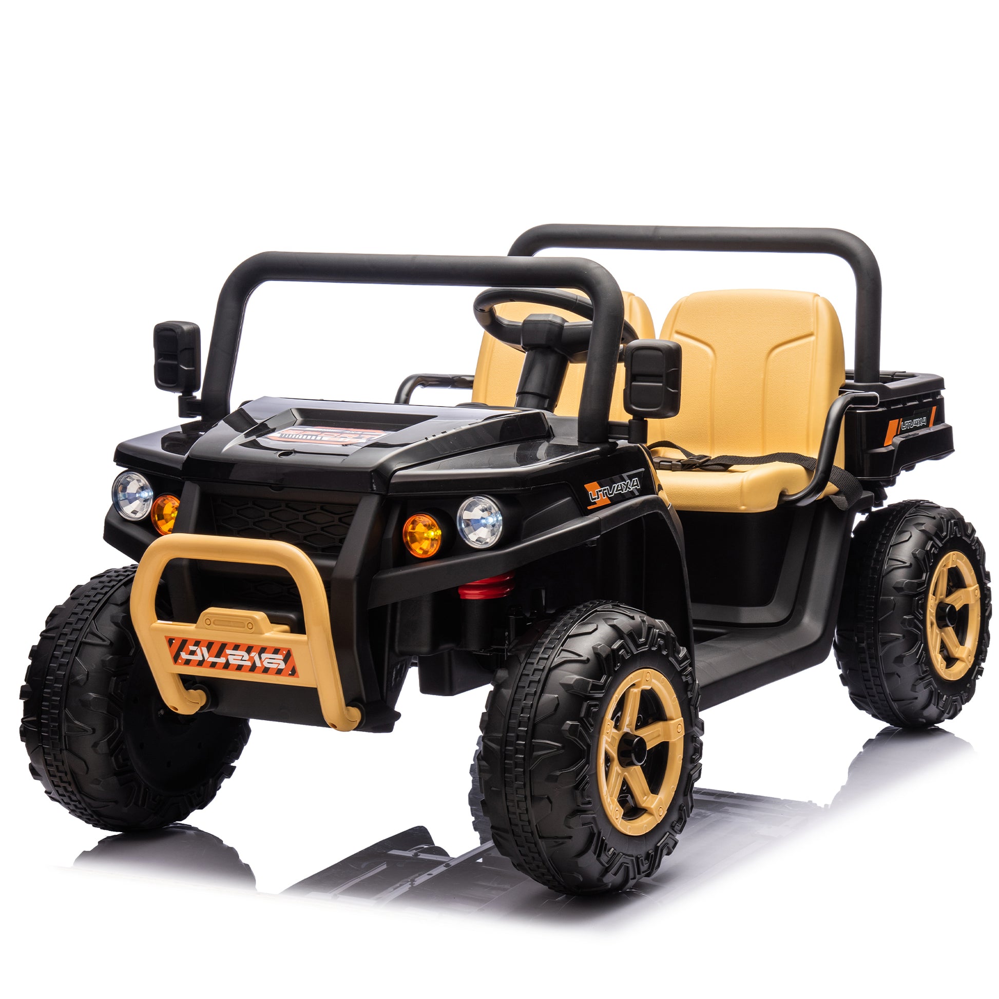 24V Xxxl Kids Ride On Utv W Parents Remote Control,Two Seater,Automatic Tipping Bucket,Rear Wheel Suspension,Slow Start,Portable Handle,Safety Belt,Led Light,Usb,Mp3,Bluetooth,Horn For Kids Aged 3 8. Black 50 99 Lbs Polypropylene