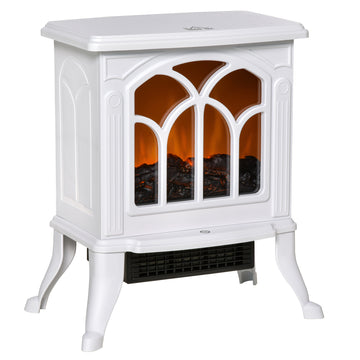 Homcom 17" Freestanding Electric Fireplace Stove, Fire Place Heater With Realistic Logs And Flame Effect And Overheat Protection, 750W 1500W, White White Plastic
