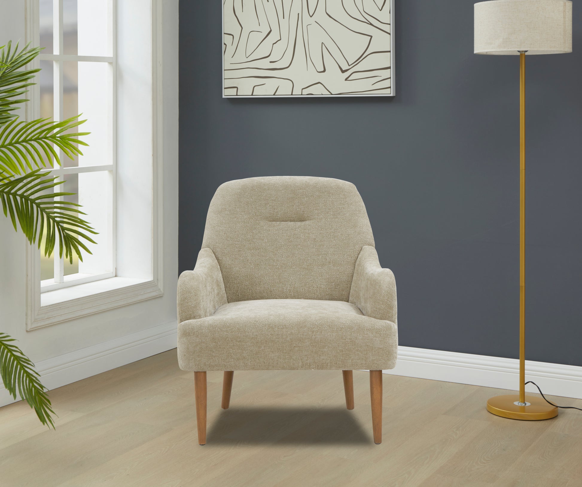 Chenille Armchair, Modern Style Accent Chair With Wood Legs, Comfy Design For Living Room, Bedroom, Office, Light Grey Gray Foam Wood Fabric
