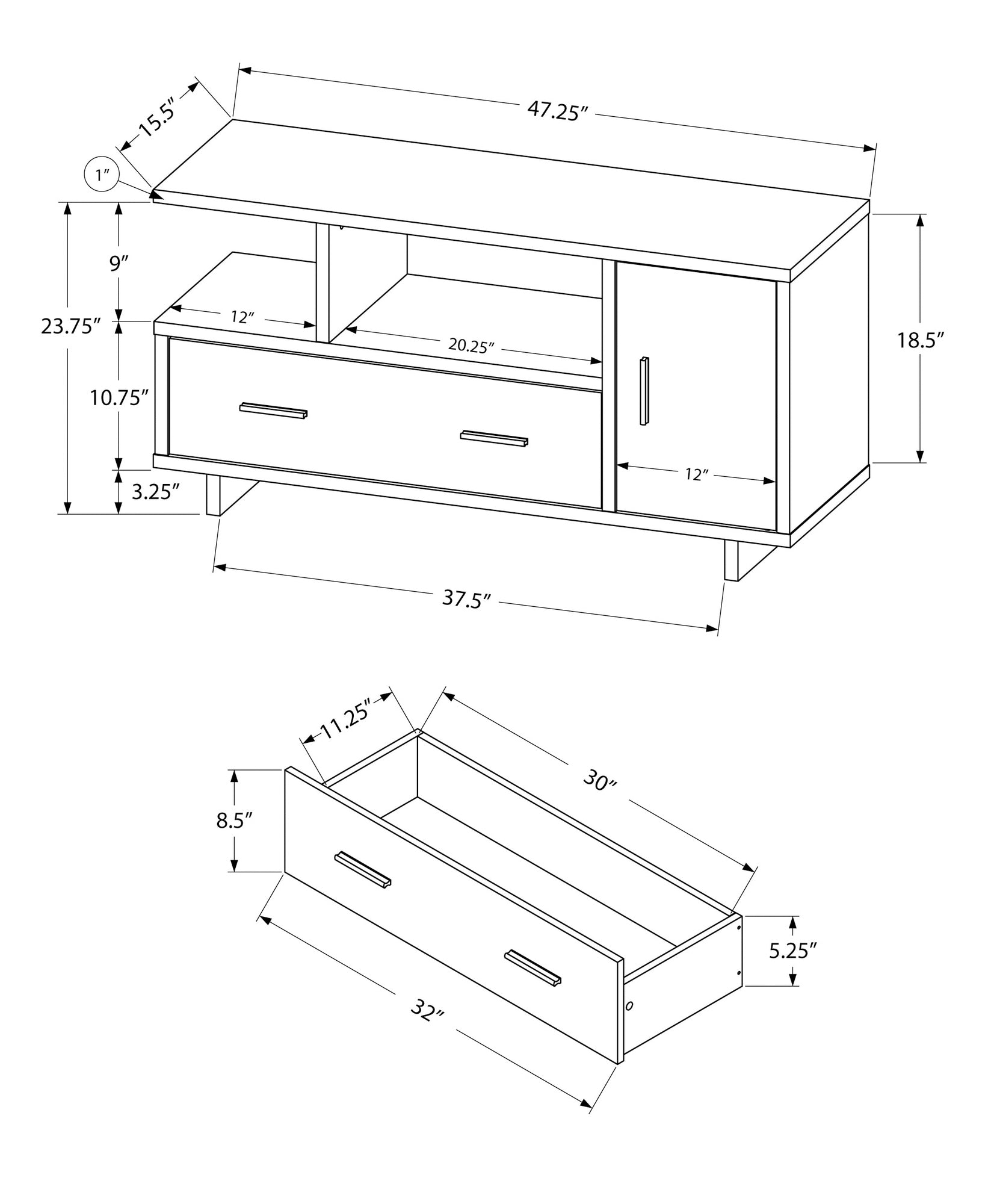 Tv Stand, 48 Inch, Console, Media Entertainment Center, Storage Cabinet, Drawers, Living Room, Bedroom, Black And Grey Laminate, Contemporary, Modern Black 80 89 Inches Particle Board