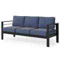 Patio Sofa Aluminum Outdoor Sofa With 3 Seats, All Weather Metal Outdoor Couch With 5