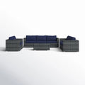 8 Person Wicker Seating Group With Sunbrella Cushions Fully Assembled Grey Mix,Navy Blue Wicker